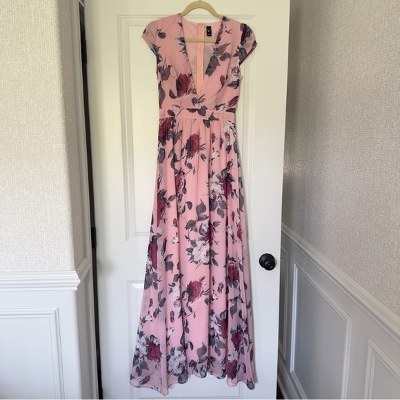 Windsor Elegant Pink Floral Low Cut Maxi Women's Dress Small - Picture 1 of 5